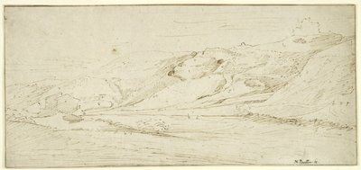Paisaje montañoso con dos casas de Nicolas Poussin